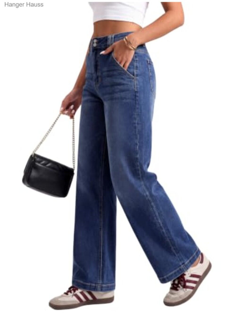 High Waisted Straight Leg Wide Leg Jeans Stretchy Denim Pants